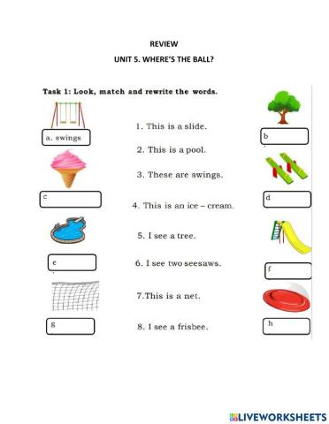 F&F1 - Review. Unit 5. Where's the ball?