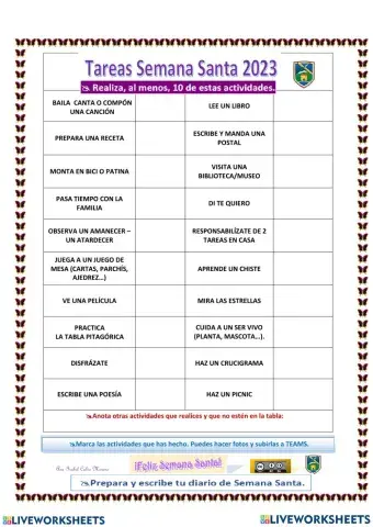 Mis tareas de Semana Santa