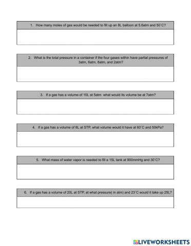 Gas Laws Worksheet
