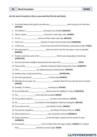 Word Formation Sentences 2