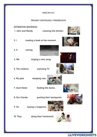 Present Progressive-Continuous - Statements-Questions A1