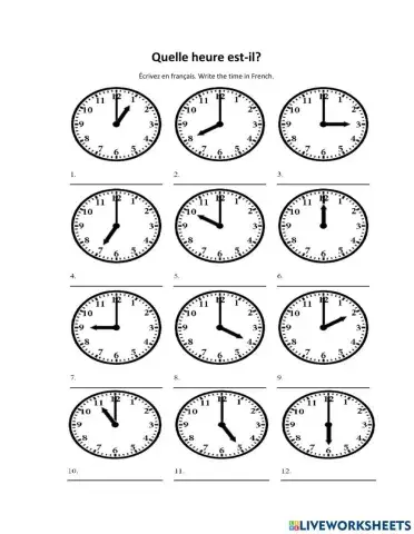 Quelle heure est-il? Time on the hour 2