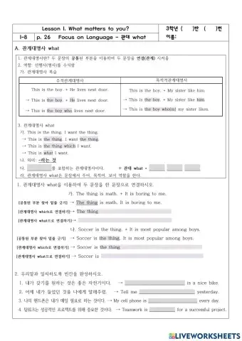 3학년 1과 관계대명사 what