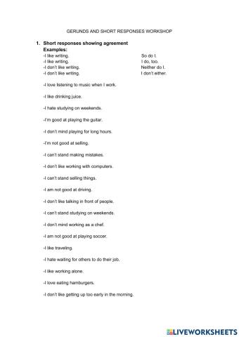 Gerunds and short responses