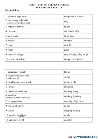 ENG 7 - UNIT 10 - Vocab test 2.1