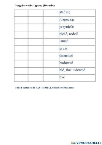 Irregular verbs be-build polish