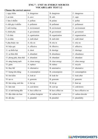 ENG 7 - UNIT 10 - Vocab test 3.2