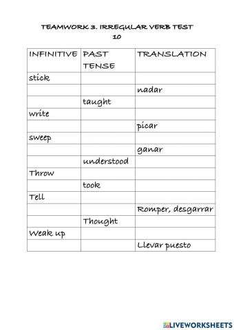 Irregular verb Test 10