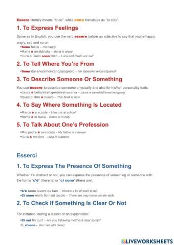 Essere - Stare - difference