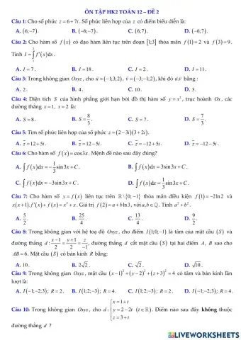 Ôn cuối kì 2 - toán 12
