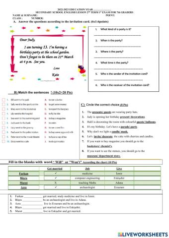 7th grade 2nd term 1st exam