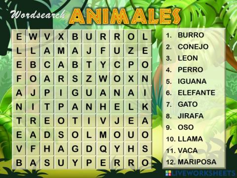 Animales (Sopa de letras)