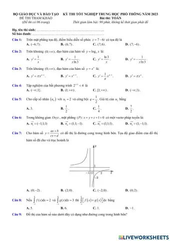 TN2023 - Đề tham khảo môn Toán 2023