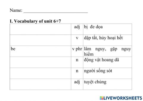 E12. review vocabulary of unit 6+7