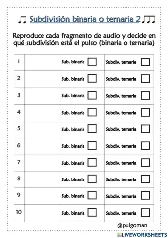 Subdivisión binaria o ternaria del pulso 2 (discriminación auditiva)