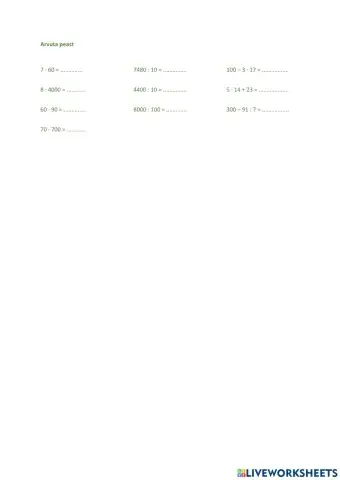 Arvuta peast, 4. klass