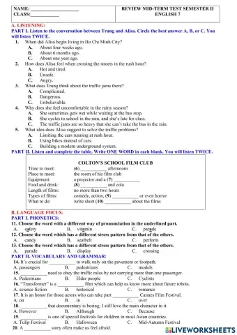 English 7 review mid term test semester ii