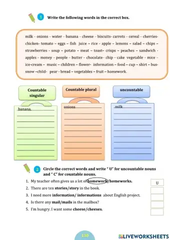 Countable and uncountable nouns