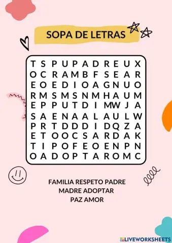 Sopa de letras tipos de familia