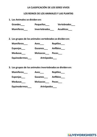 Los reinos de los animales y las plantas