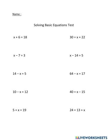 Basic Equations Test