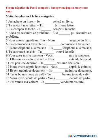 Forme négative du Passé composé