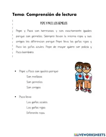Lectura corta: Pepe y Paco, los gemelos