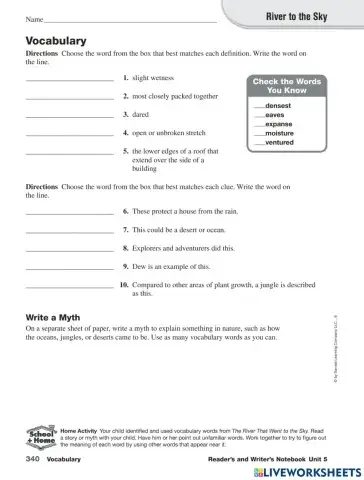 River to the sky vocab