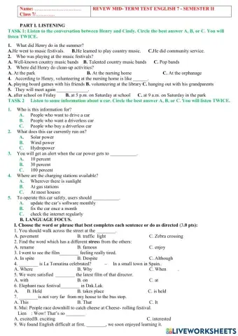 English 7 review mid term test semester ii