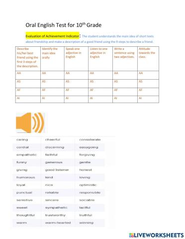 Friendship vocabulary and main idea