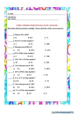 Finding percentage, rate & base