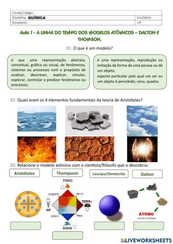 A linha do tempo dos modelos atômicos - Dalton e Thomson.