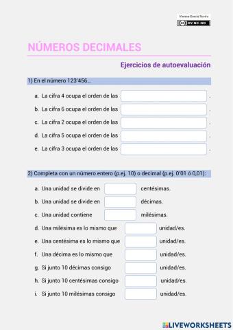 Decimales - Ejercicios de autoevaluación