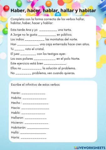 Haber, hacer, hablar, hallar y habitar