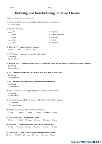 Defining - Non-Defining Relative Clauses