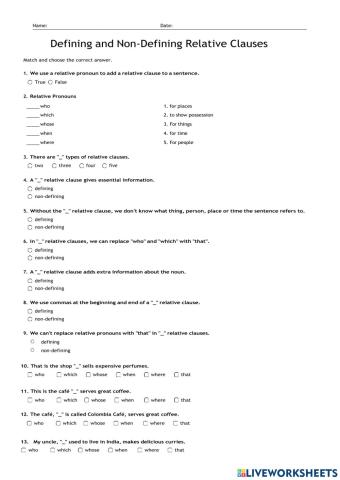 Defining - Non-Defining Relative Clauses