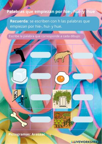 Palabras que empiezan por hie-, hui- y hue-