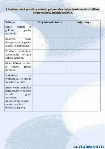 Pažymimieji žodžiai ir priedėliai bei pažyminiai