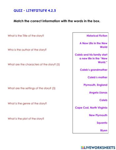 Literary Elements- A New Life in the New World