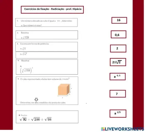 Radiciação exercícios de fixação