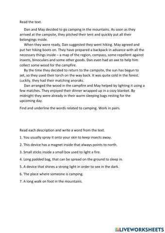 Camping-text-activities