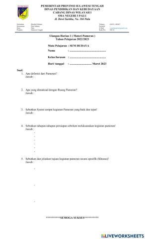 Ulangan Harian Seni Budaya Sem.2 Kelas X