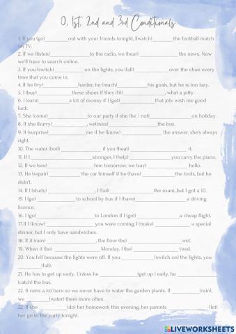 0, 1st, 2nd, 3rd Conditionals