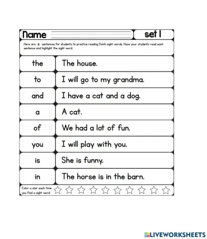 Sight Words Reading Practice - List 01
