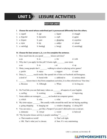 Test for U1 - I, IV, VI, VII, IX, X