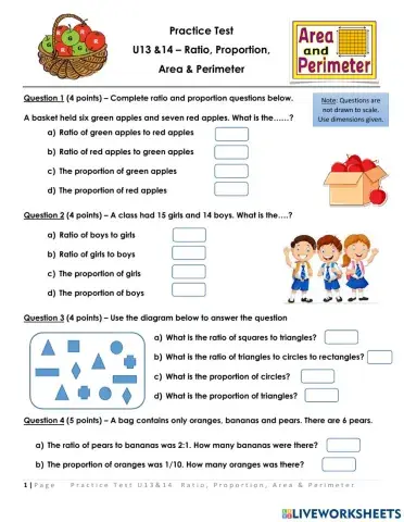Maths Test - Ratio, Proportion, Perimeter & Area