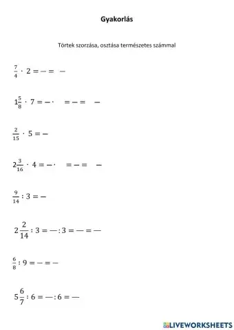 Törtek szorzása, osztása természetes számmal