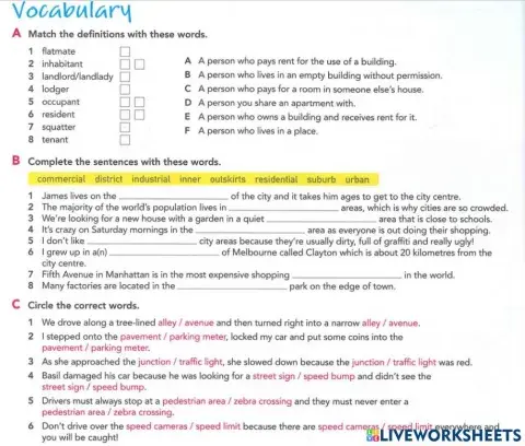 Close up b2 unit 4 city living