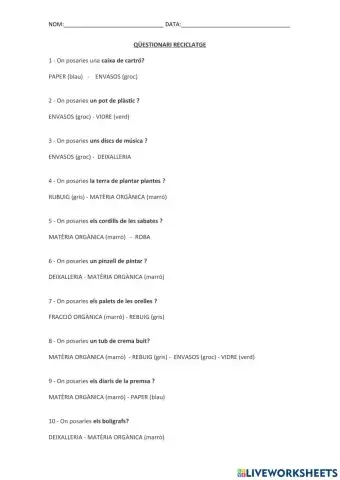 Qüestionari Reciclatge