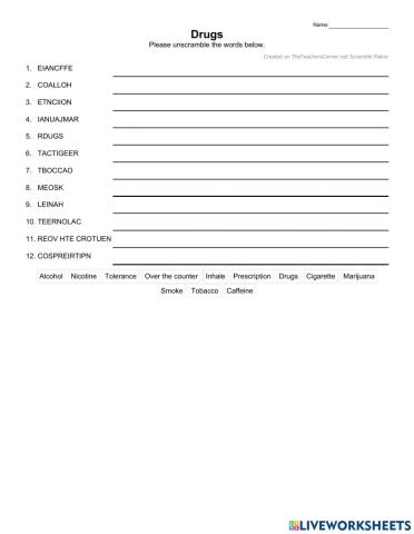 Drugs Word Unscramble